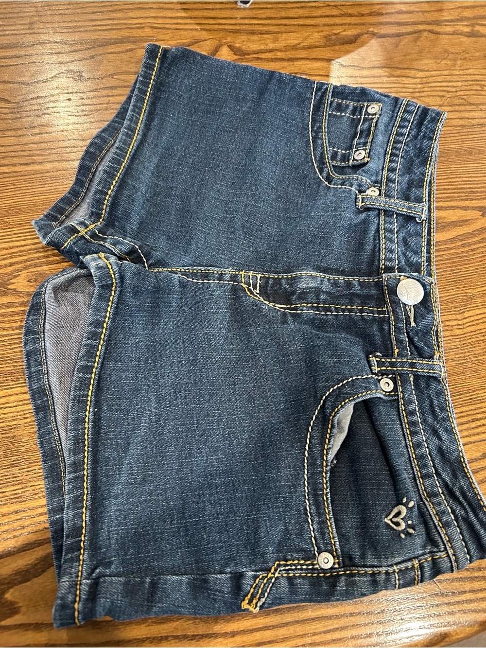 Justice Dark Blue Denim Shorts with Contrasting Yellow Stitching